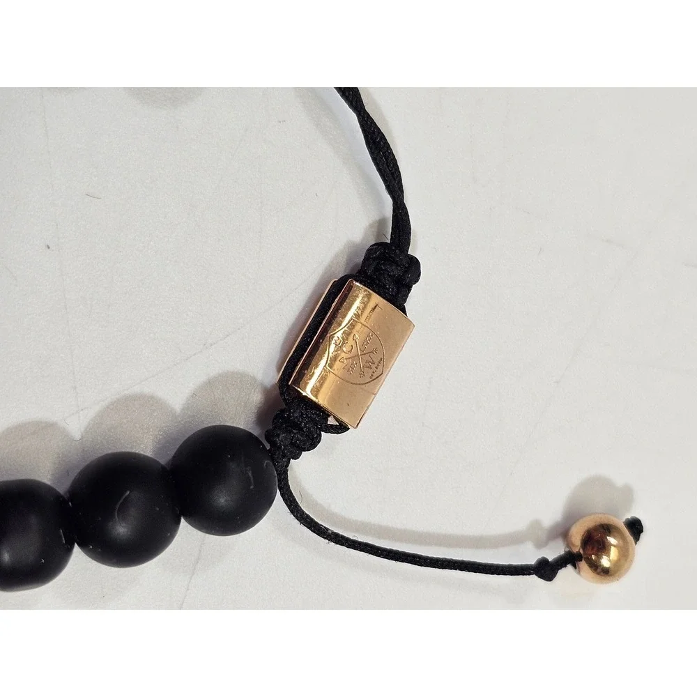 Clifton Wilson Mens Bracelet Set 4pc Black Gold Onyx Bead Cord Adjustable Bar OS